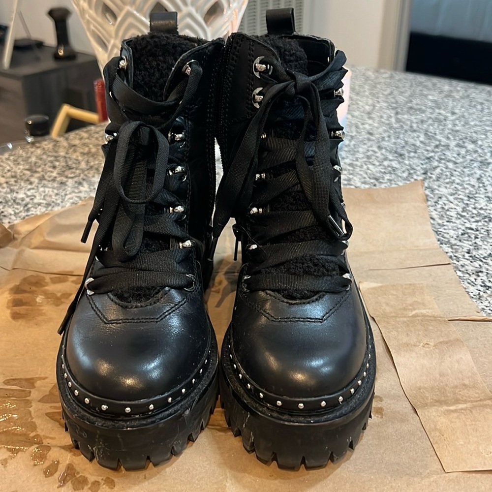 Black lace up combat boot